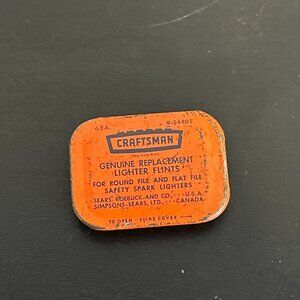 Sears Roebuck Craftsman Genuine Replacement Lighter Flints Tin Empty USA Orange
